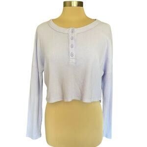 Aeropostale Lilac Waffle Knit‎ Henley Tee Cropped SMALL Dropped Shoulders Casual